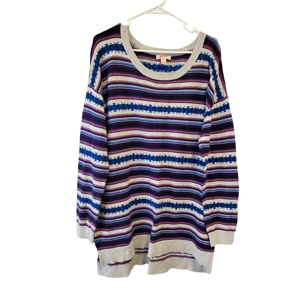 Arizona Jean Co XXL Sweater Womens Purple Blue Striped Knit 100% Cotton Pullover